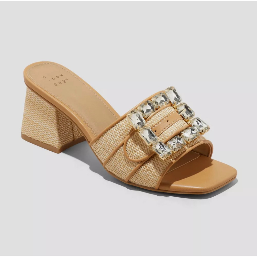 A New Day Women's Kathleen Raffia Buckle Block Heels